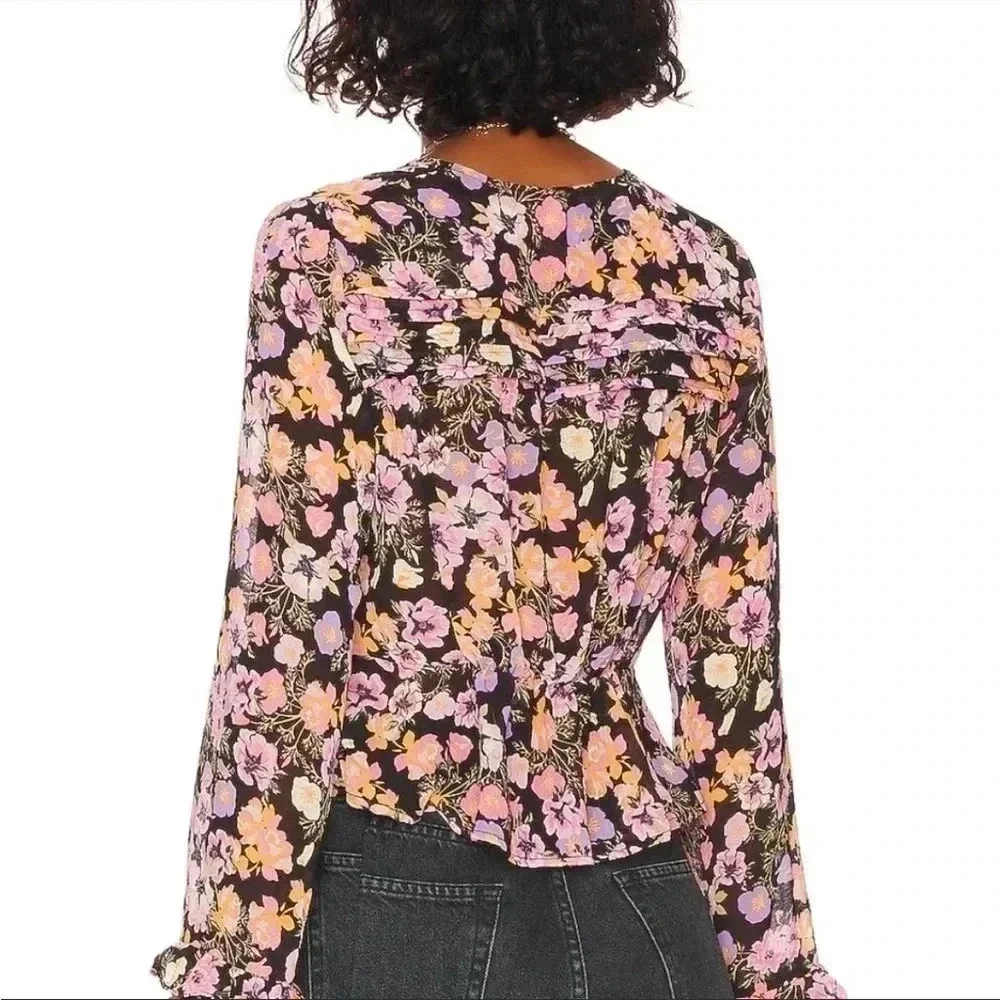 NWT Free People Maybel Blouse Top Black Combo Sz S